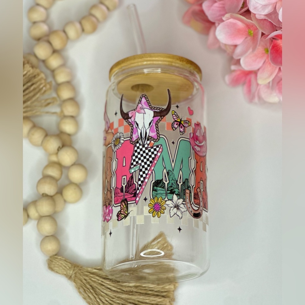 Western MAMA Texas Retro Girly Handmade Custom Glass Tumbler Cup 16oz